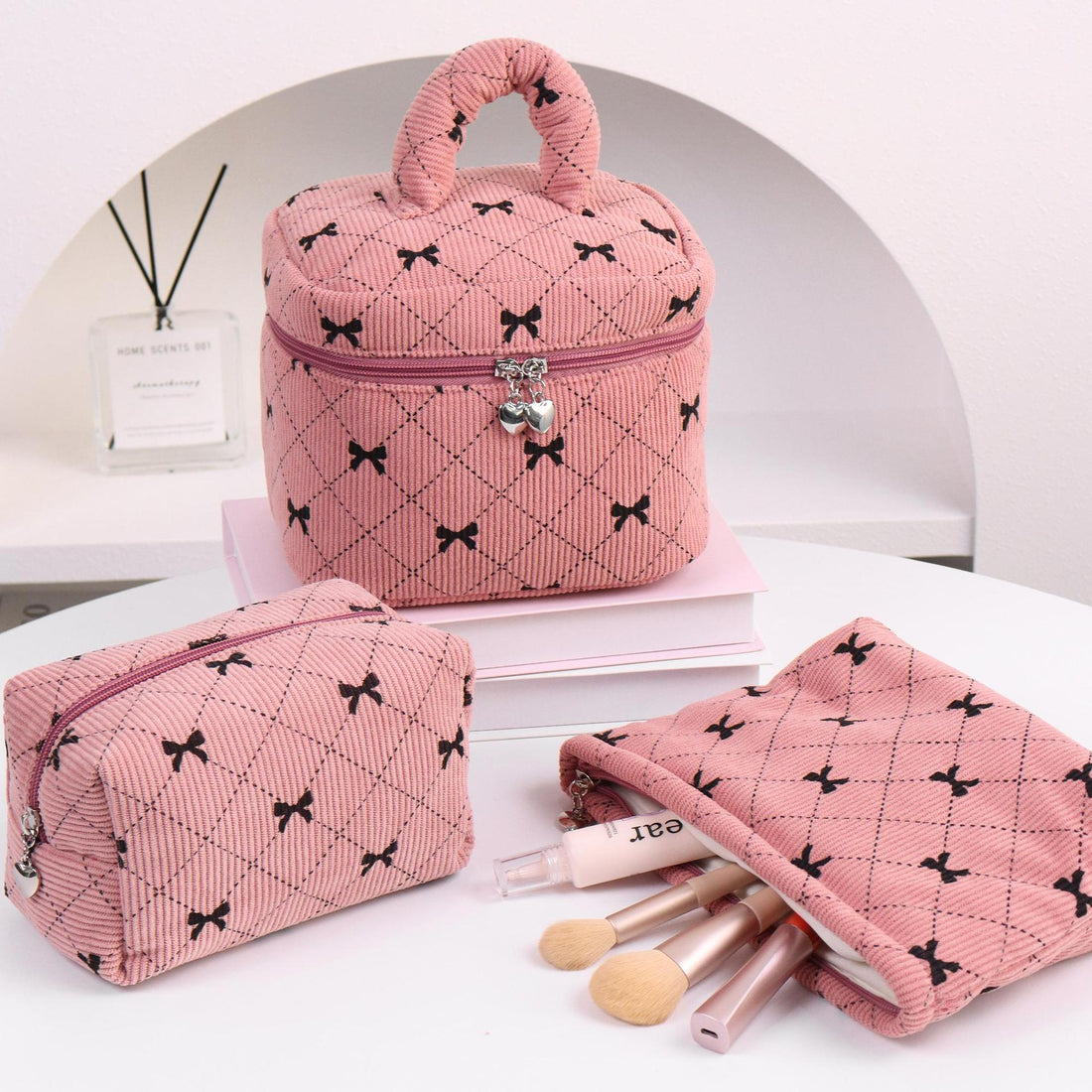 New Corduroy Bow-knot Home Fashion Large-capacity Makeup Bag