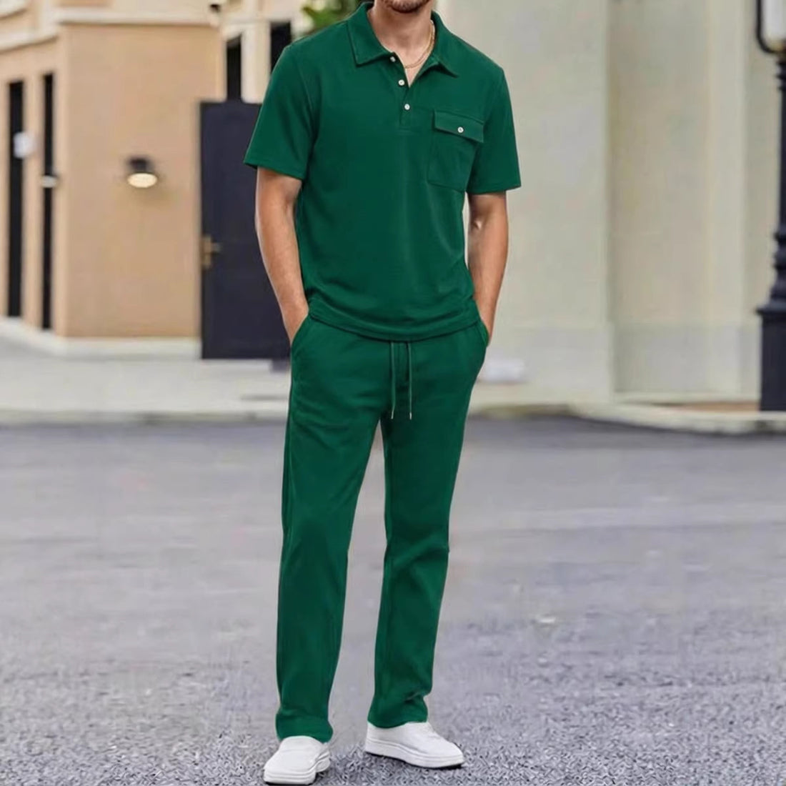 Mens Sportswear Set Short-Sleeve Polo Shirt Pants