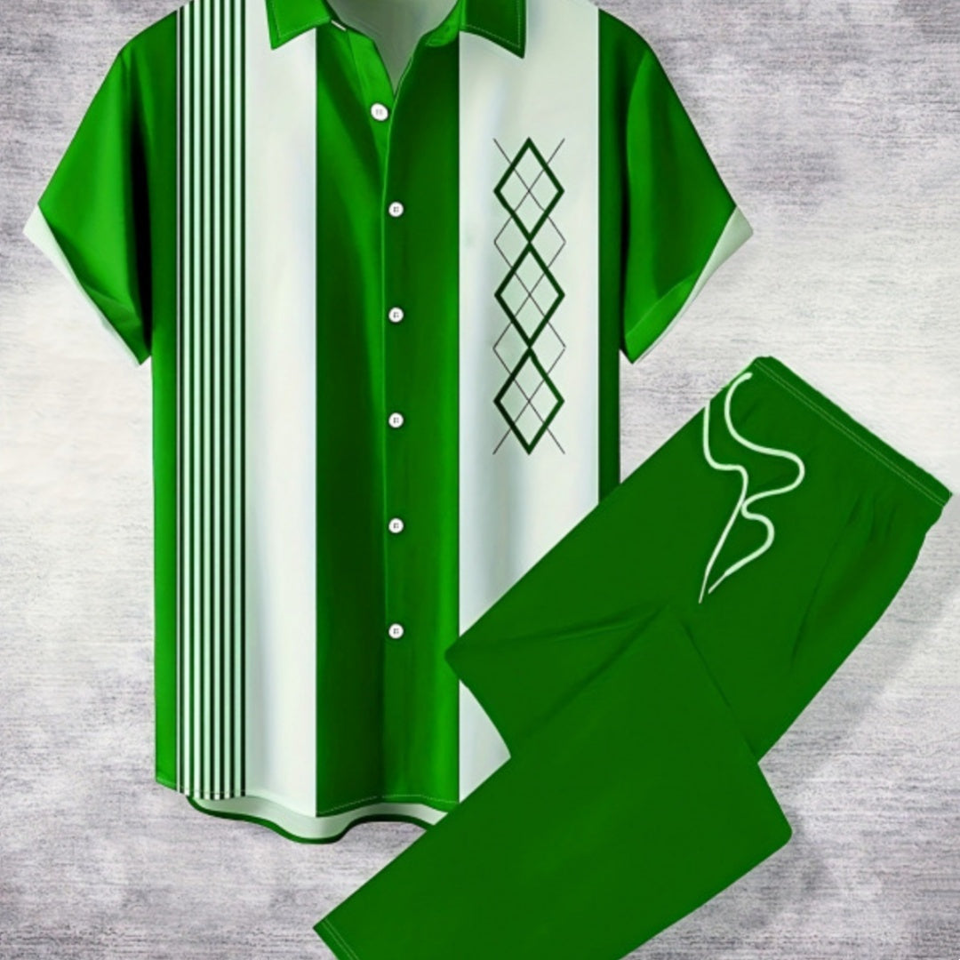 Mens Casual And Stylish Short-sleeve Shirt And Pants Set
