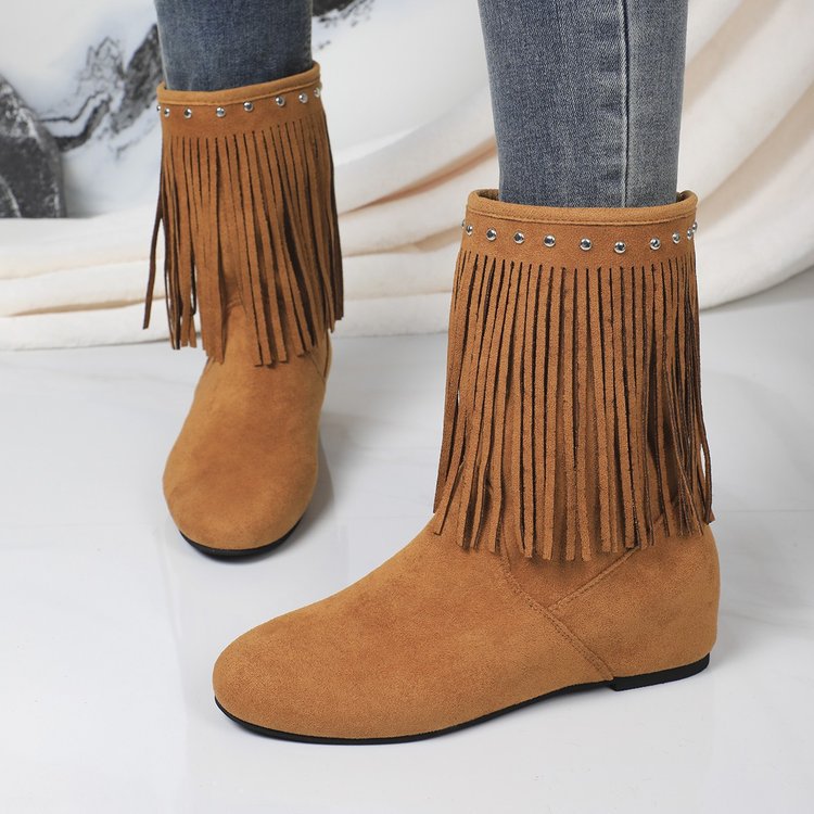 Plus Size Studded Suede Tassel Boots For Women