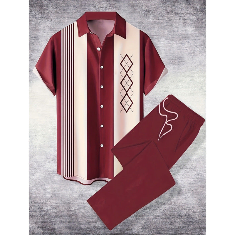 Mens Casual And Stylish Short-sleeve Shirt And Pants Set