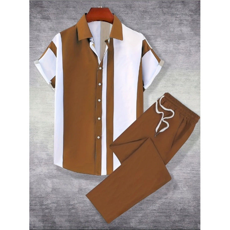 Mens Casual And Stylish Short-sleeve Shirt And Pants Set