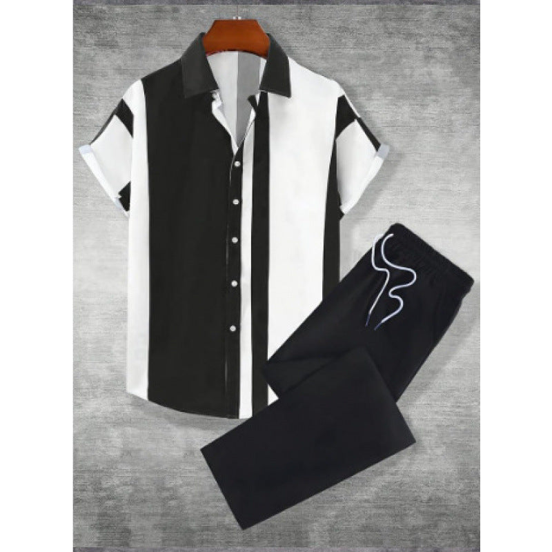 Mens Casual And Stylish Short-sleeve Shirt And Pants Set