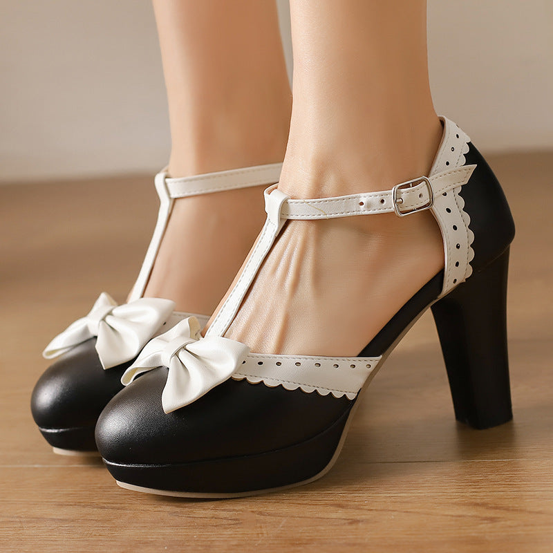 Bow-embellished Closed-toe Hollow-out High-heeled Sandals