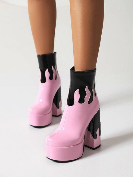 Womens Patent Leather Colorblock Ankle Boots