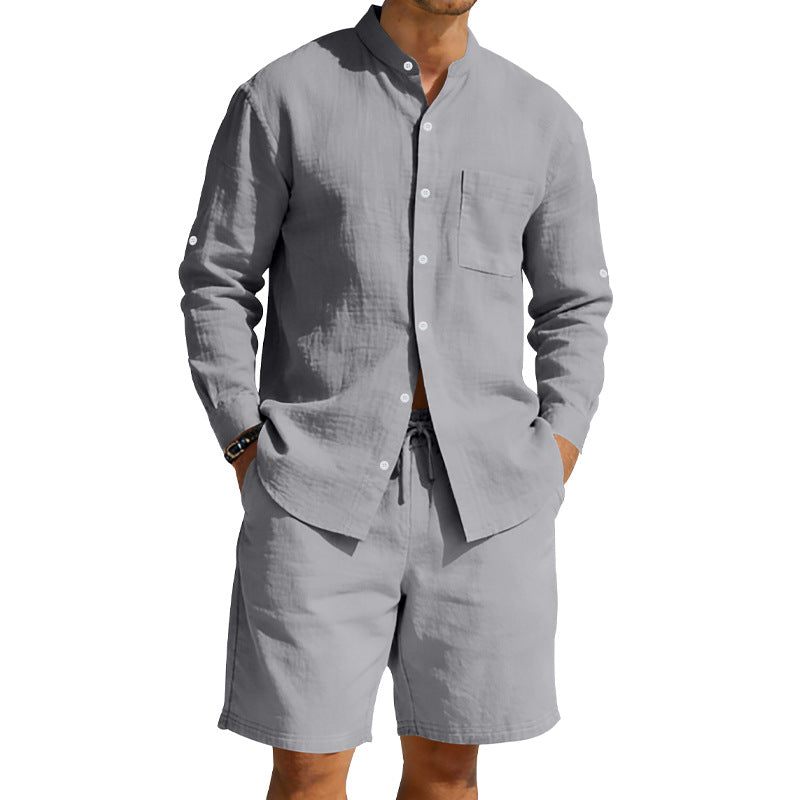 Mens Casual Linen Shirt And Shorts Set