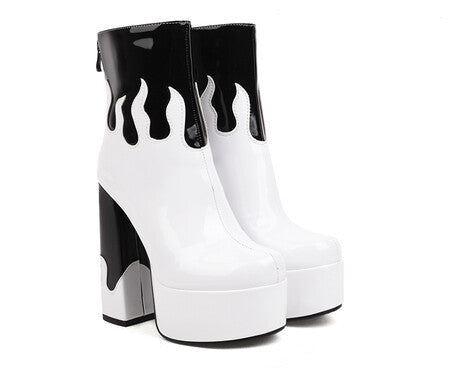 Womens Patent Leather Colorblock Ankle Boots