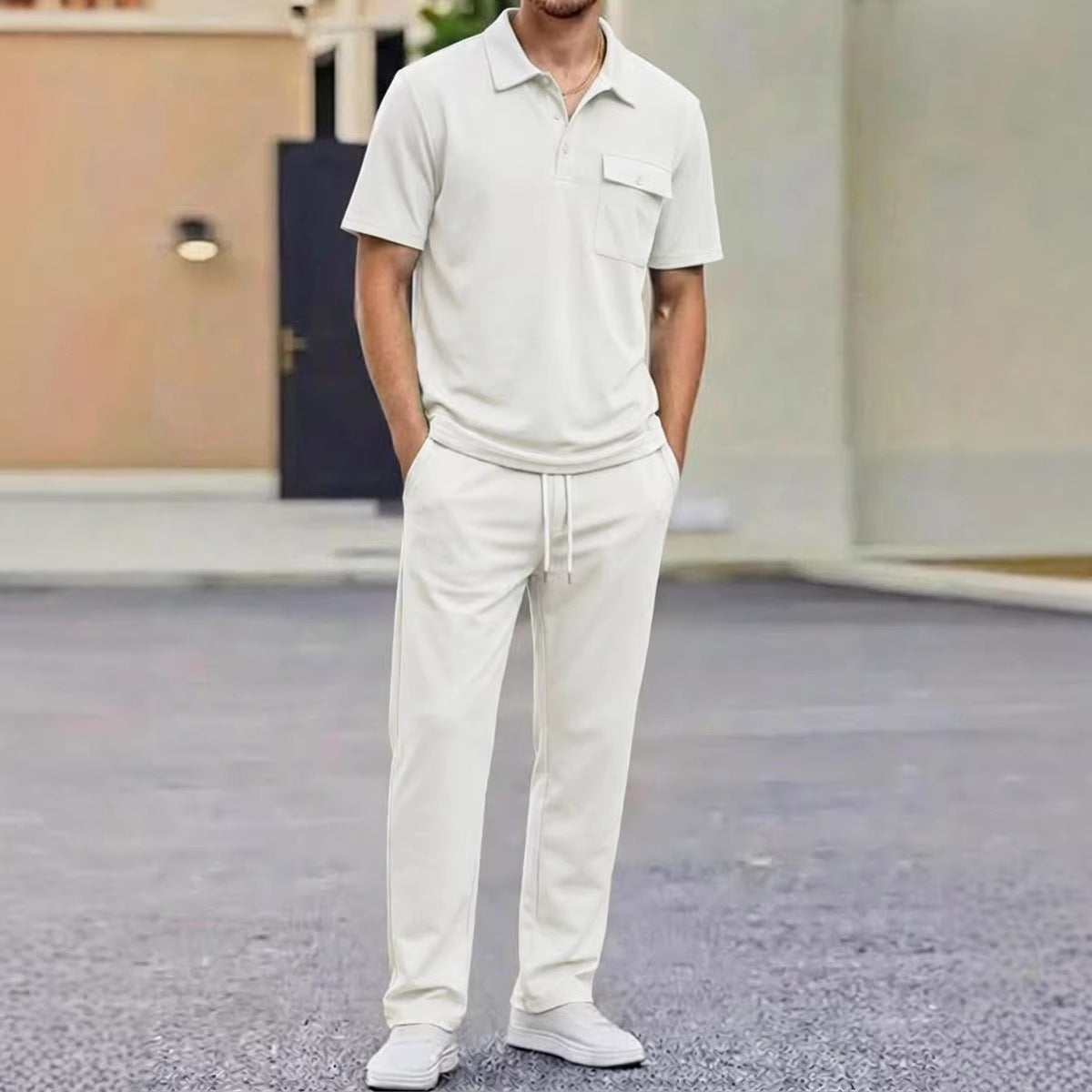 Mens Sportswear Set Short-Sleeve Polo Shirt Pants