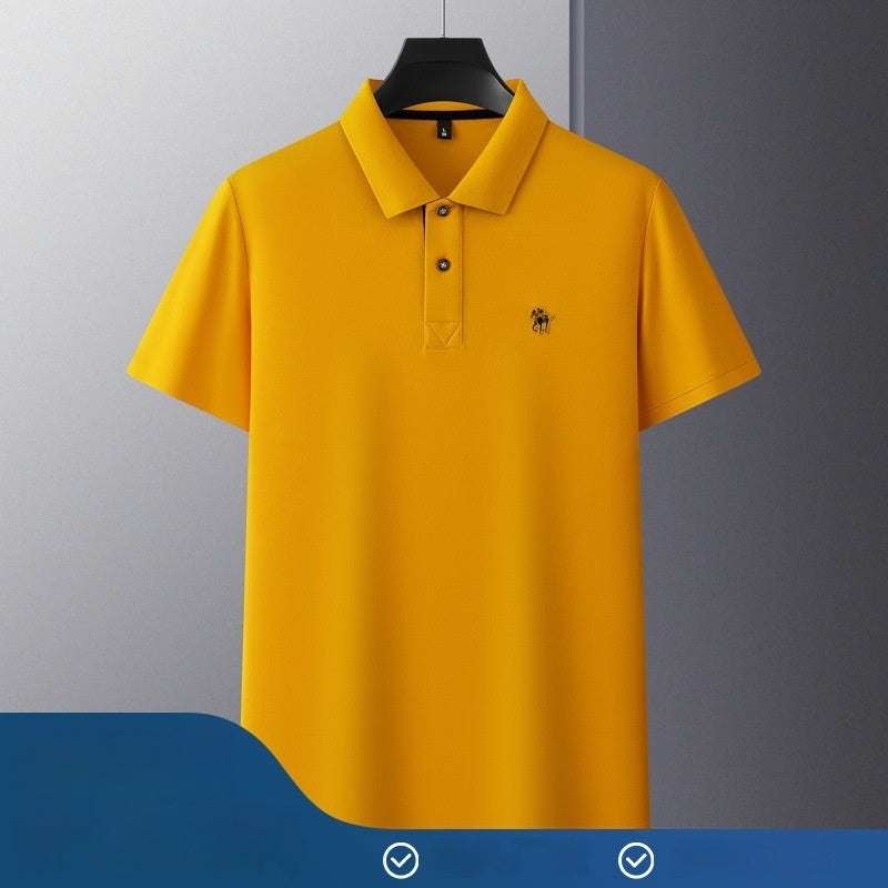 Short Sleeve Lapel Collar Mercerized Double Knit Pique Cotton Mens Top