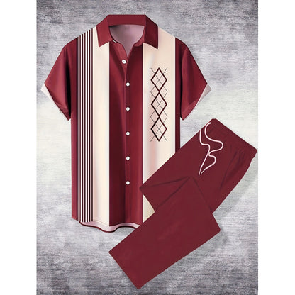Mens Casual And Stylish Short-sleeve Shirt And Pants Set
