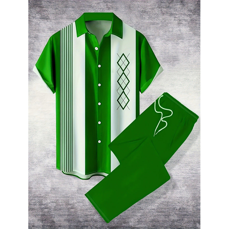 Mens Casual And Stylish Short-sleeve Shirt And Pants Set