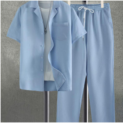 Mens Casual And Stylish Short-sleeve Shirt And Pants Set
