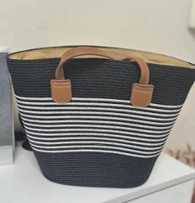 Womens Large Rattan-Weave Shoulder Tote Bag