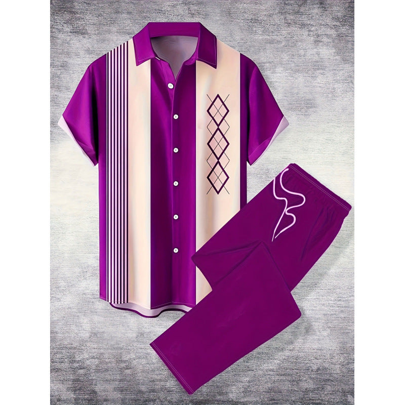 Mens Casual And Stylish Short-sleeve Shirt And Pants Set