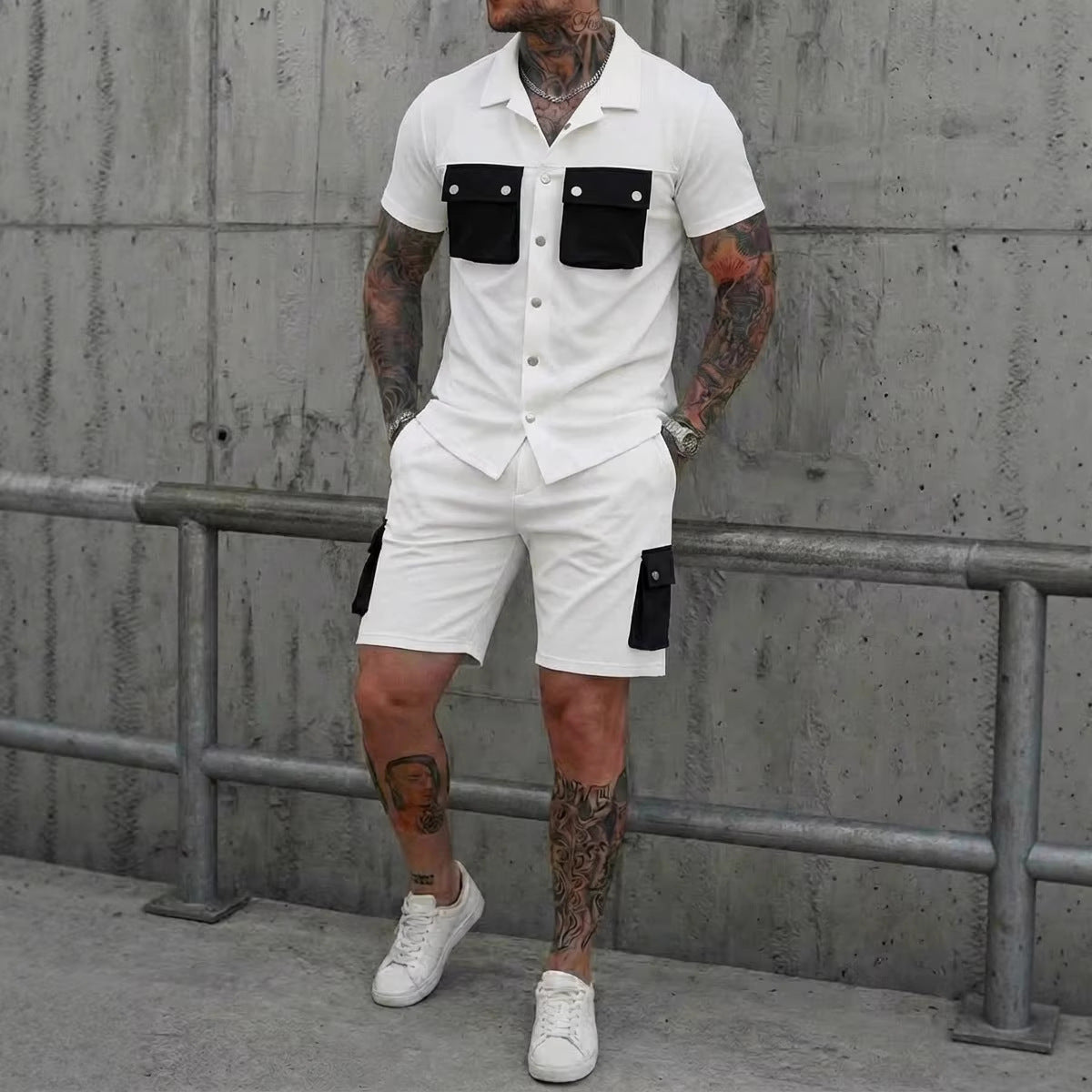 Mens Patchwork Multi-Pocket Sport Suit