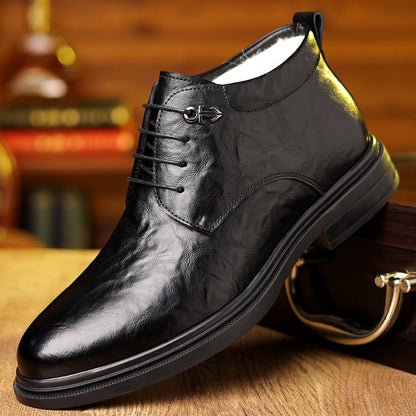 Fleece-lined Extra-thick Insulated High-top Cotton Leather Shoes