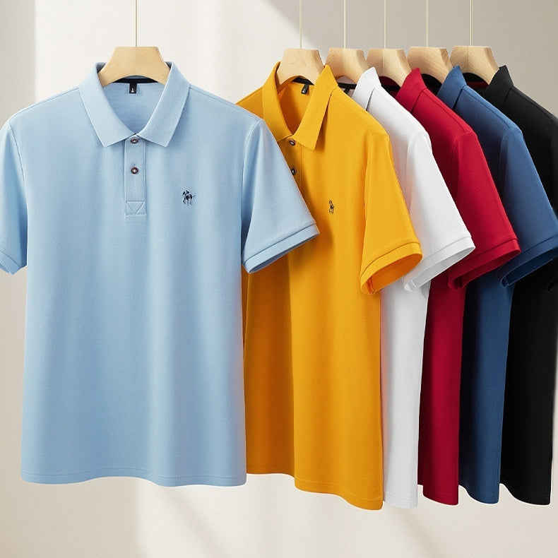 Short Sleeve Lapel Collar Mercerized Double Knit Pique Cotton Mens Top