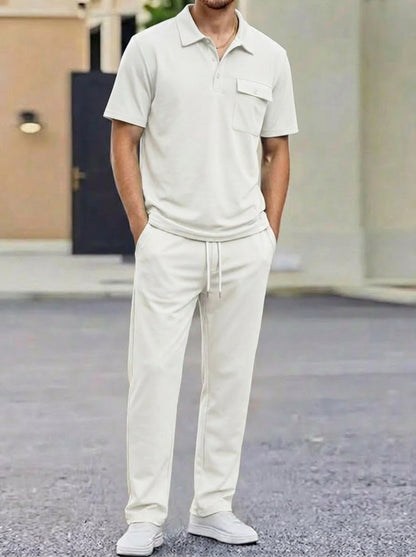 Mens Sportswear Set Short-Sleeve Polo Shirt Pants