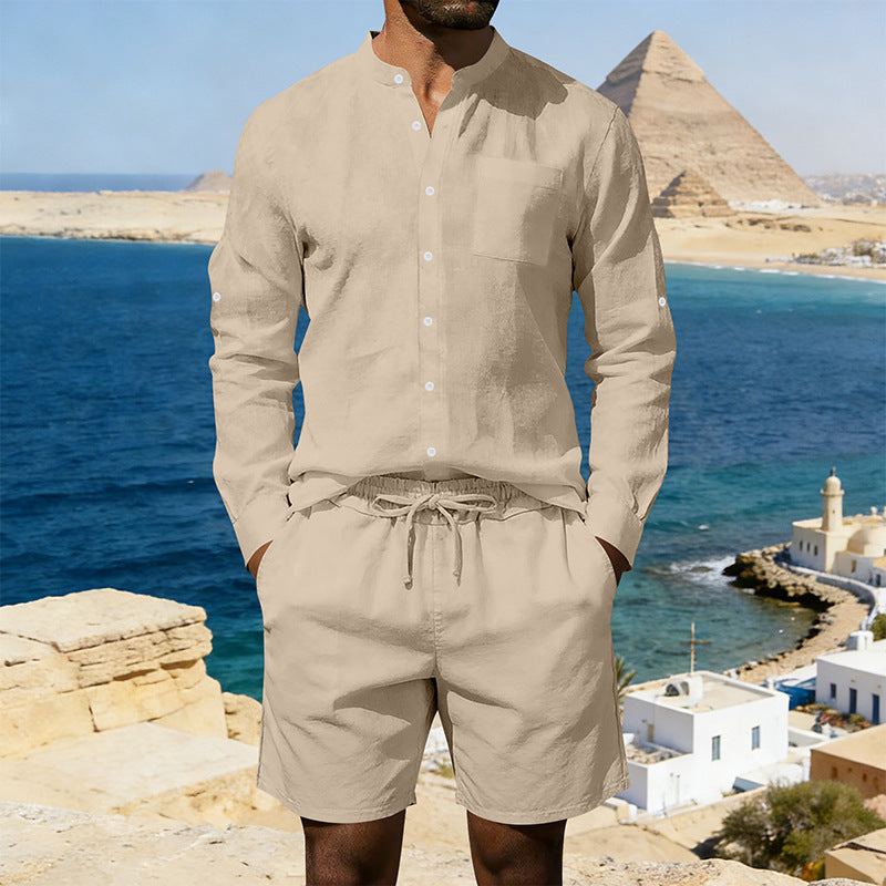 Mens Casual Linen Shirt And Shorts Set