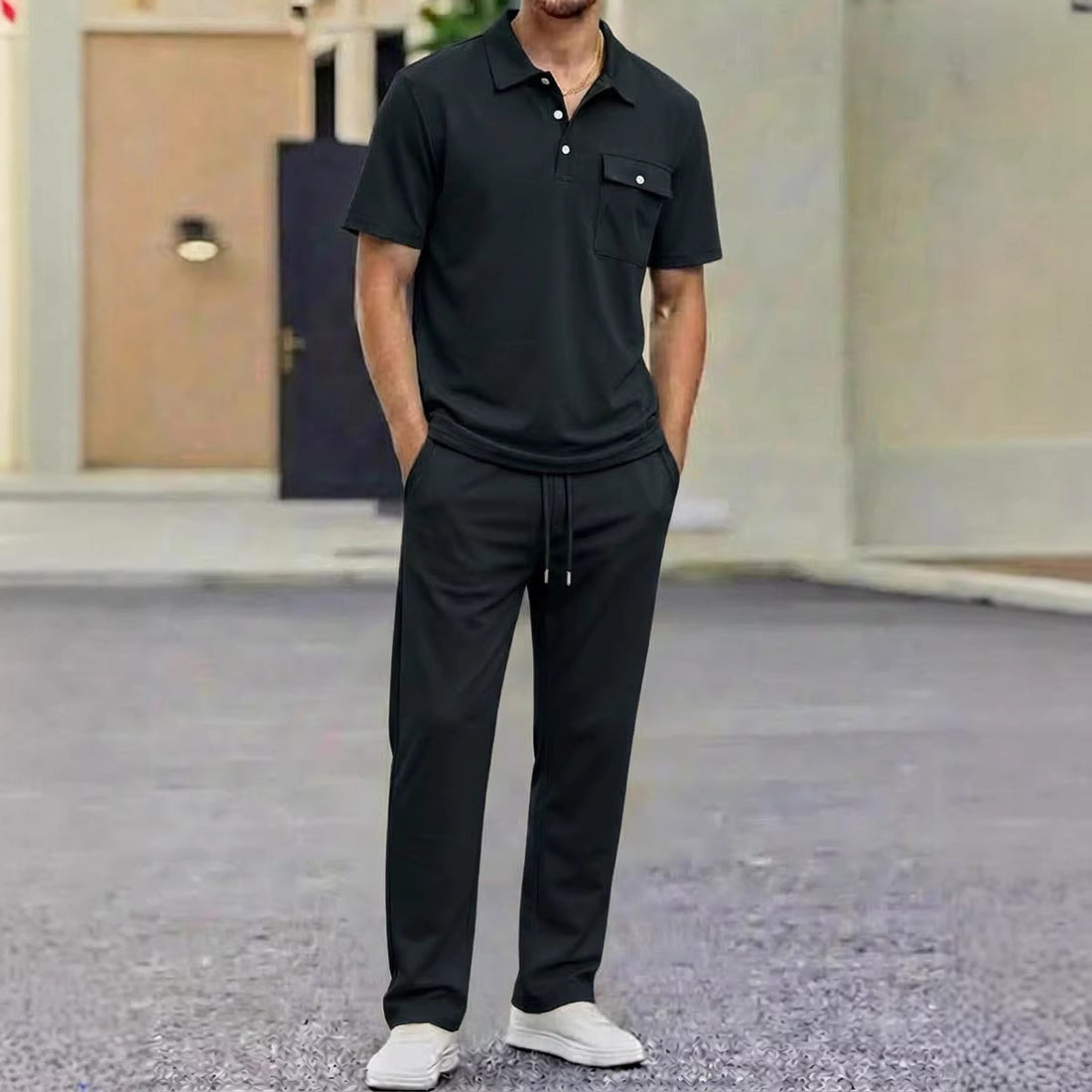 Mens Sportswear Set Short-Sleeve Polo Shirt Pants