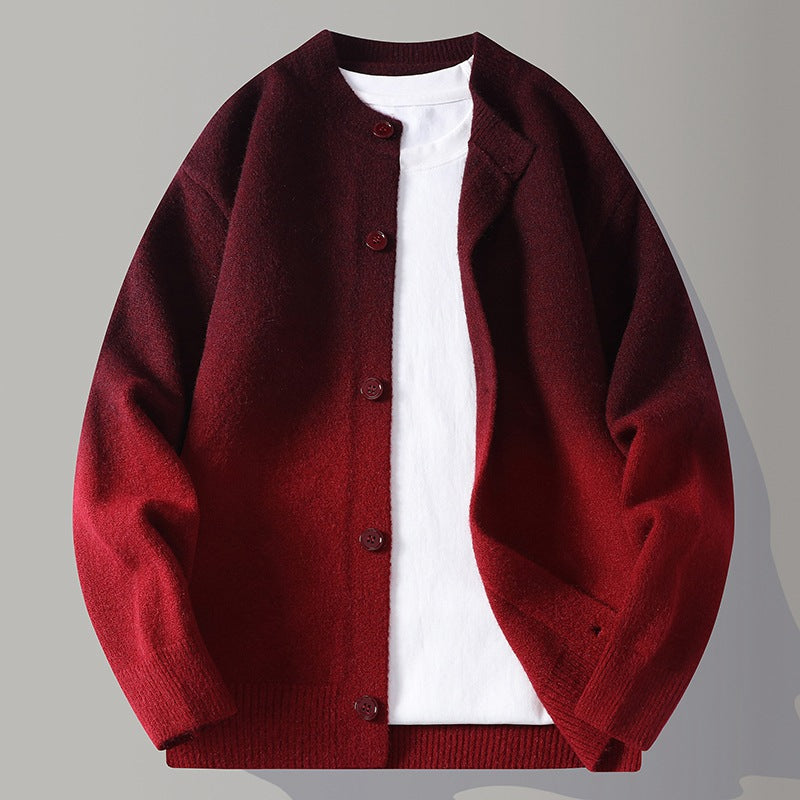 Gradient-knit Cardigan A Unisex Couple-matching Sweater With A Relaxed Casual Fit